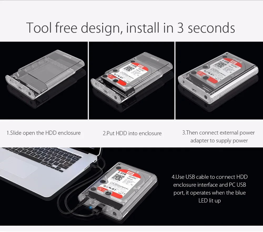 ORICO 3139U3 3,5 дюйма Прозрачный адаптар для жестких дисков USB 3,0 5 Гбит SATA3.0 Поддержка UASP 8 ТБ диски для Тетрадь Настольный ПК