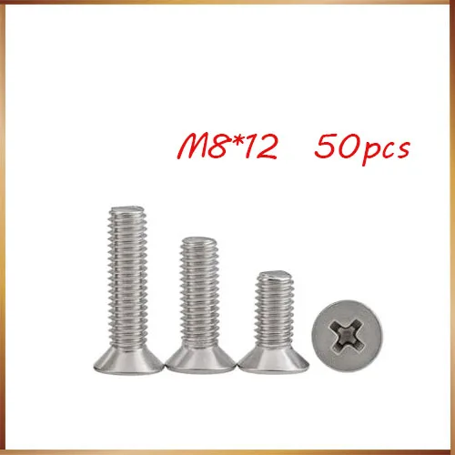 

50pcs/Lot GB819 M8x12 mm M8*12 mm 304 Stainless Steel flat head cross Countersunk head screw