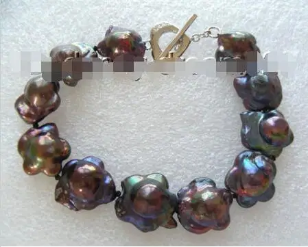 

FREE SHIPPING HOT sell new Style >>>>GENUINE 17mm black SOUTH Reborn keshi flower pearls bracelet a0664
