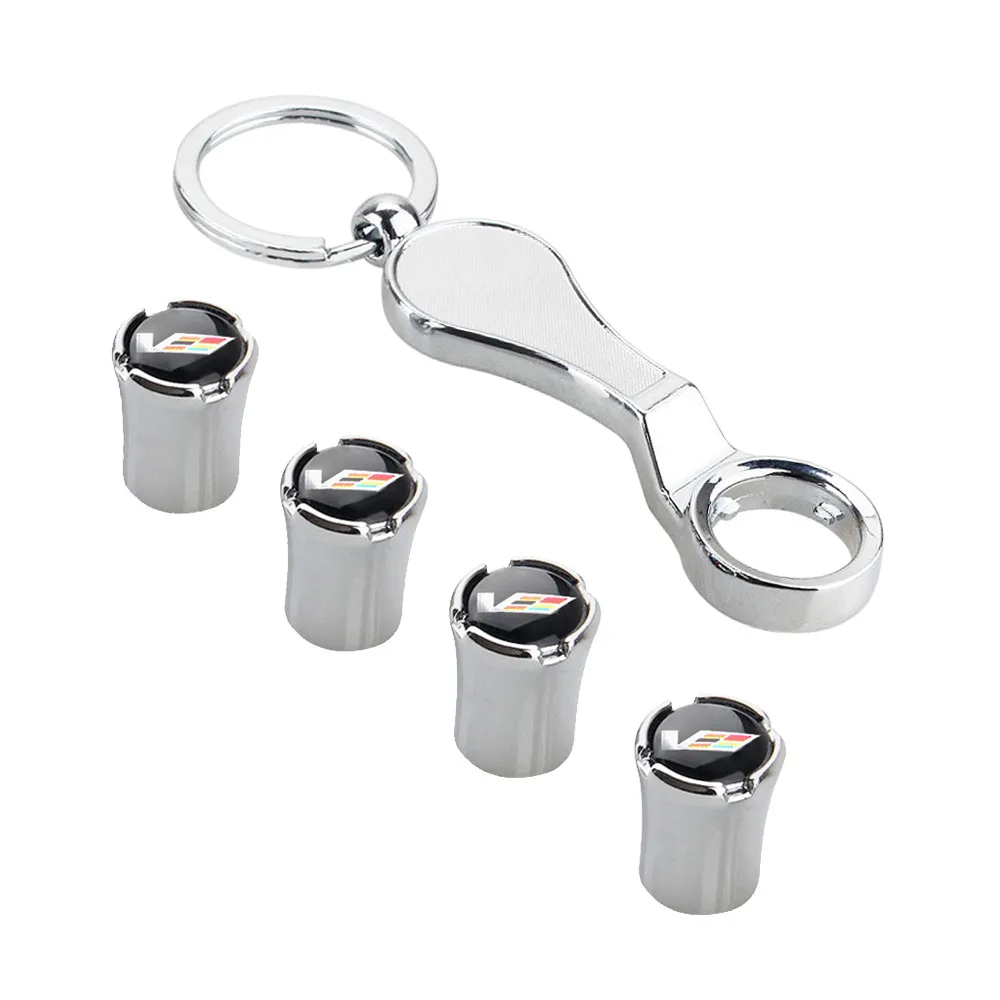 

V Logo Car Wheel Tire Valve Caps With Wrench For Cadillac CTS SRX Escalada BLS XT5 CT6 XTS ATS XLR SLR STS DTS Car Accessories