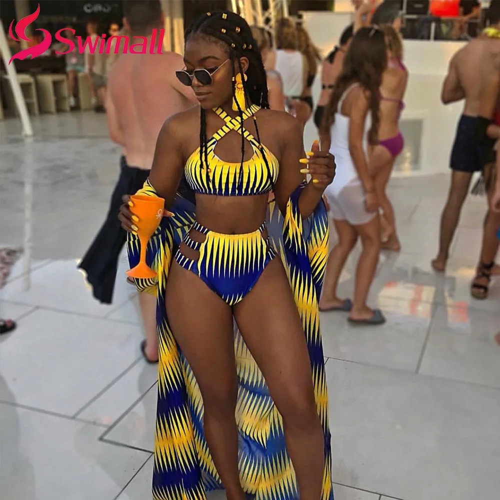 

Sexy bikini women printed bikinis shoulders backless low waist bandage hollow swimsuit bathing suit beachwear biquini Brazil