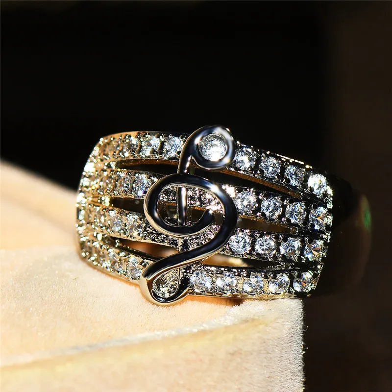 

Cute Female Big Music Ring Fashion Crystal Zircon Ring 925 Silver Wedding Jewelry Promise Love Engagement Rings For Women