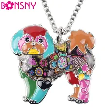 Bonsny Макси-массивное Ювелирное колье из сплава с йоркширской собакой Ши-тцу, эмалированное ожерелье, цепочка на воротник, подвеска, мода для женщин