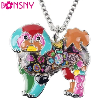 

Bonsny Maxi Statement Alloy Yorkie Yorkshire Dog Shih Tzu Jewelry Choker Enamel Necklace Chain Collar Pendant Fashion For Women