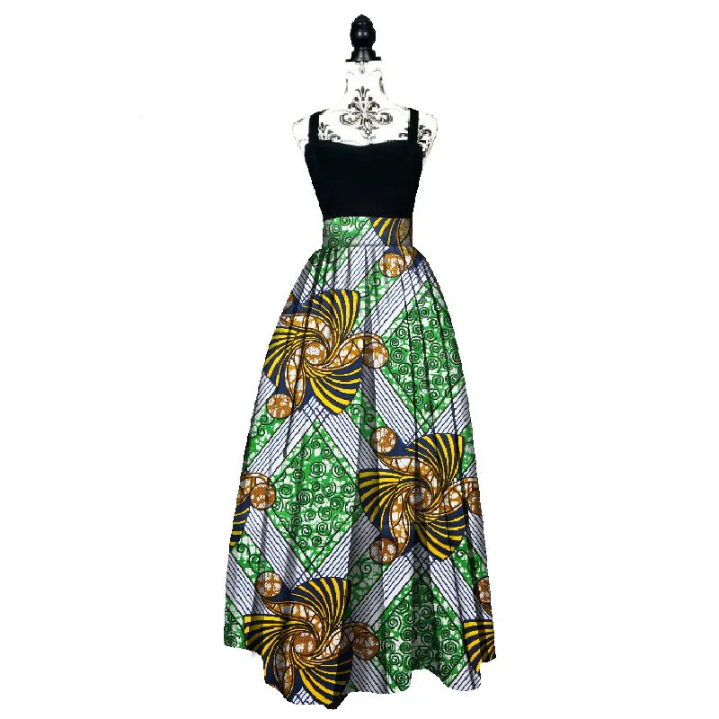 

2019 Fashion Women African Print Long Skirt Ankara Dashiki High Waist A Line Maxi Long Umbrella Skirt Ladies Clothing