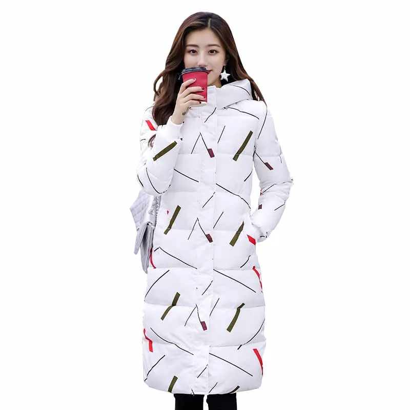 

2019 new printed down cotton jacket women winter parkas Hooded long coat female thicken slim windproof cotton-padded jacket G511