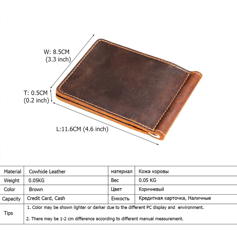 Retro Genuine Leather Men Money Clips Wallet Slim Multifunctional Money Holder Wallet Designer New Mens Purses Clip money clips wallet
