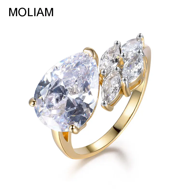 

MOLIAM Fashion Big Water Drop Cubic Zirconia Finger Rings for Women Ladies Wedding Band Open Adjustable Ring Jewelry MLR729