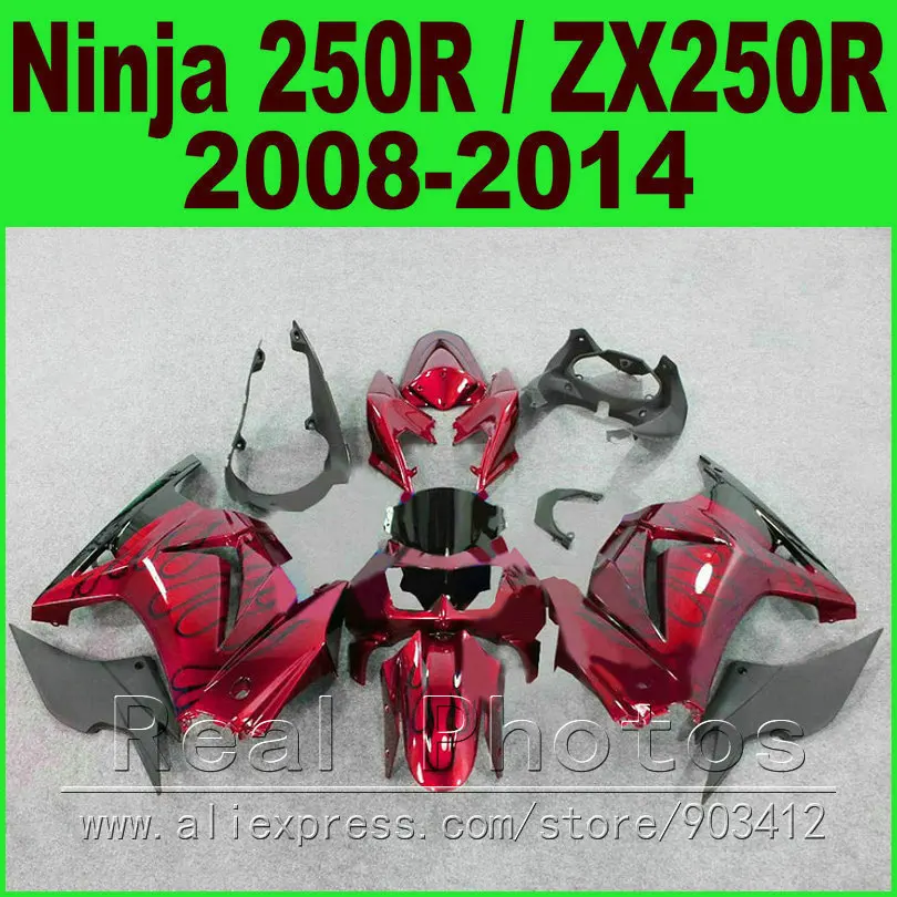 Обтекатели для кузова Kawasaki Ninja 250r черные красные EX250 2008 2009 2010 2011 2012 2013 2014 ZX 250