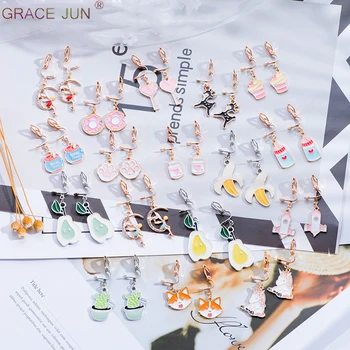 

GRACE JUN 19 Colors Available Cartoon Animal Friut Flower Clip on Earrings No Pierced for Girl Party Wedding Charm Ear Clip New
