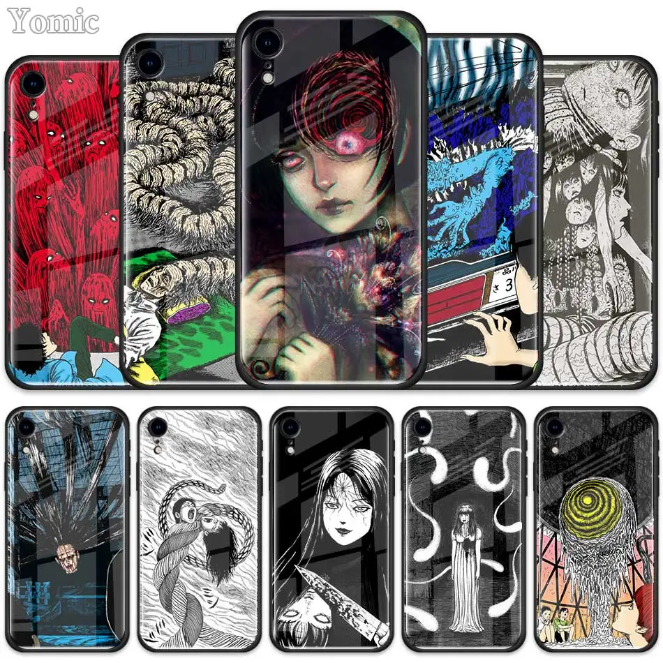 

Junji Ito Tees Horror Tempered Glass Case for Apple iPhone XR 7 8 6 6S Plus X XS MAX Cell Phone Case Cover