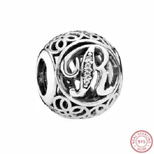 Radiant Серебро 925 капитала R бусины в Винтаж-вдохновили шрифт ясно CZ DIY Fit Пандора Подвески для женщин ювелирных изделий LE015-R