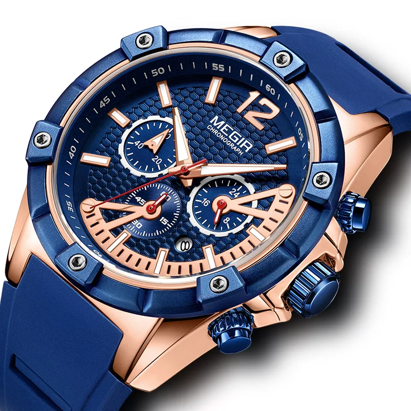 

MEGIR Mens Watches Top Brand Luxury Silicone Band Gold Watch Men Quartz Waterproof Military Sport Wrist Watch reloj hombre 2018