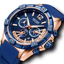 MEGIR Mens Watches Top Brand Luxury Silicone Band Gold Watch Men Quartz Waterproof Military Sport Wrist Watch reloj hombre 2018
