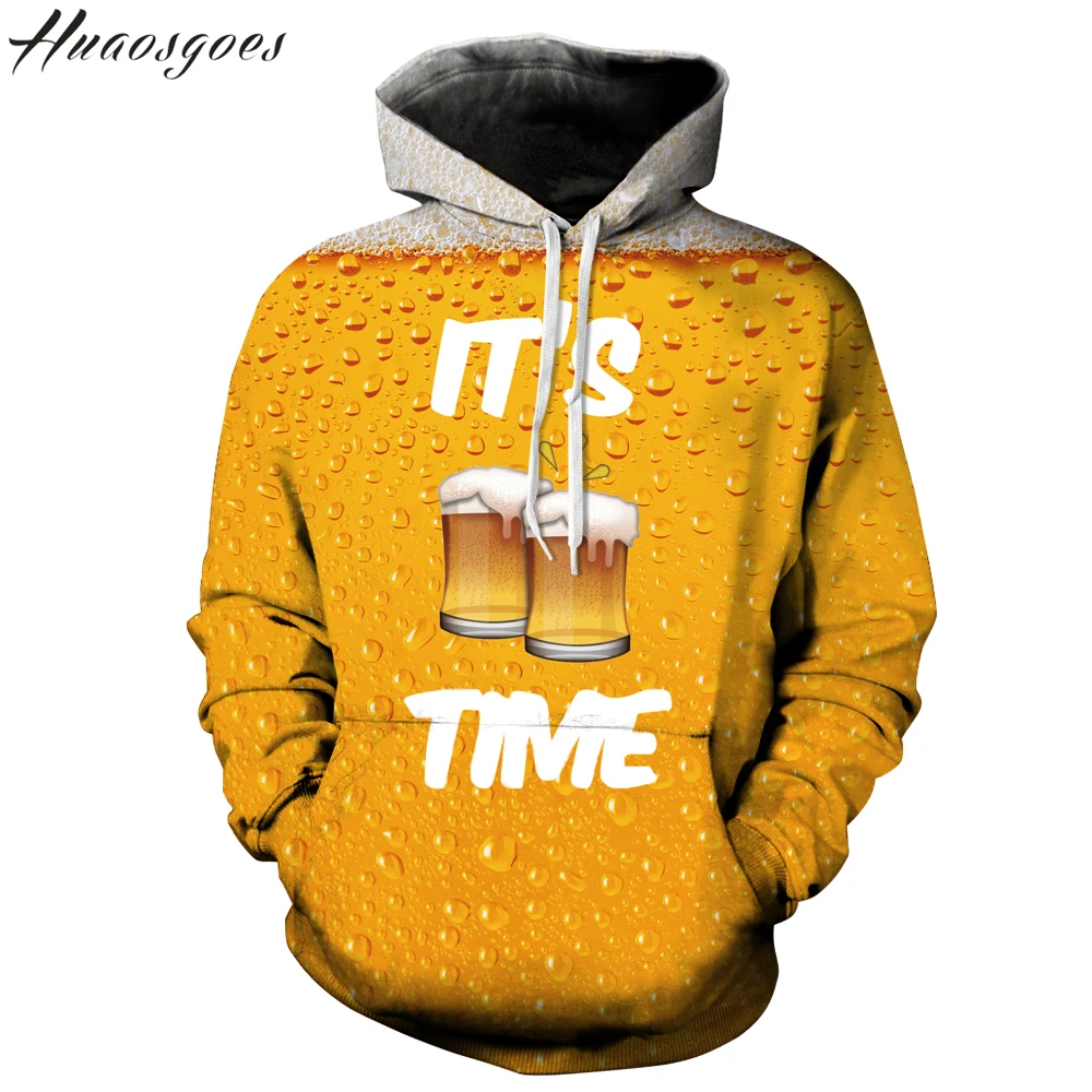 Its Beer Time Hoodie Men Women Yellow Hooded Cheers Times Hoodies Funny