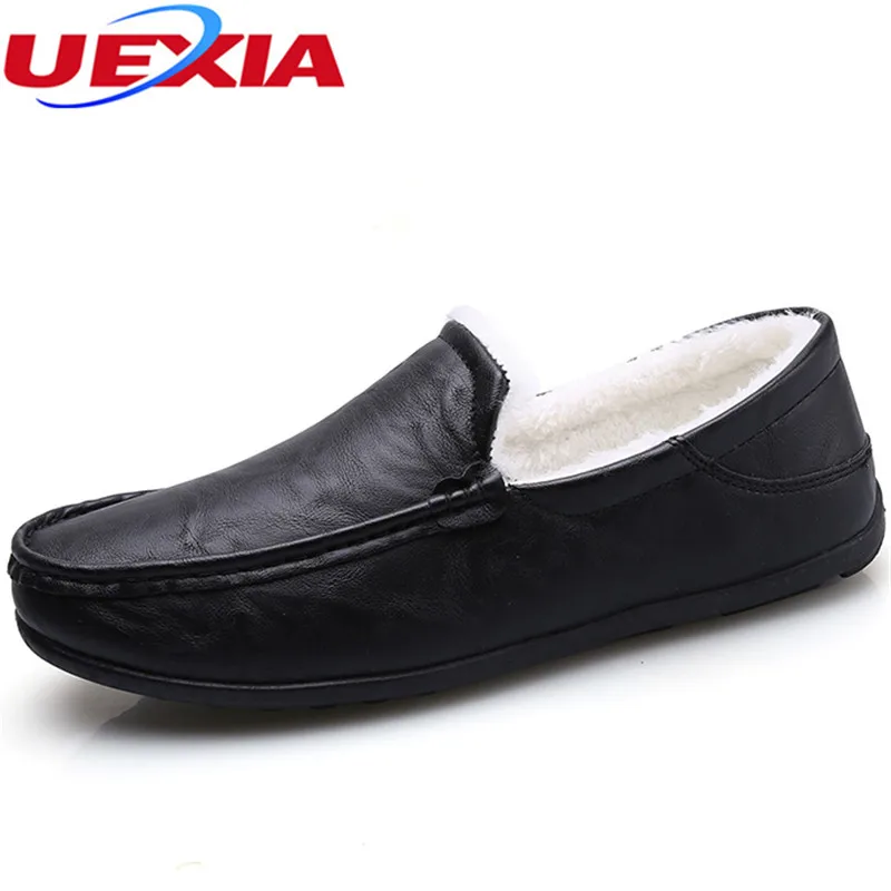 

UEXIA Men Shoes Fashion Flats Suede Loafers Driving Casual Shoes With Fur Warm Winter Platform Boats Slip-On Hard-Wearing Soles