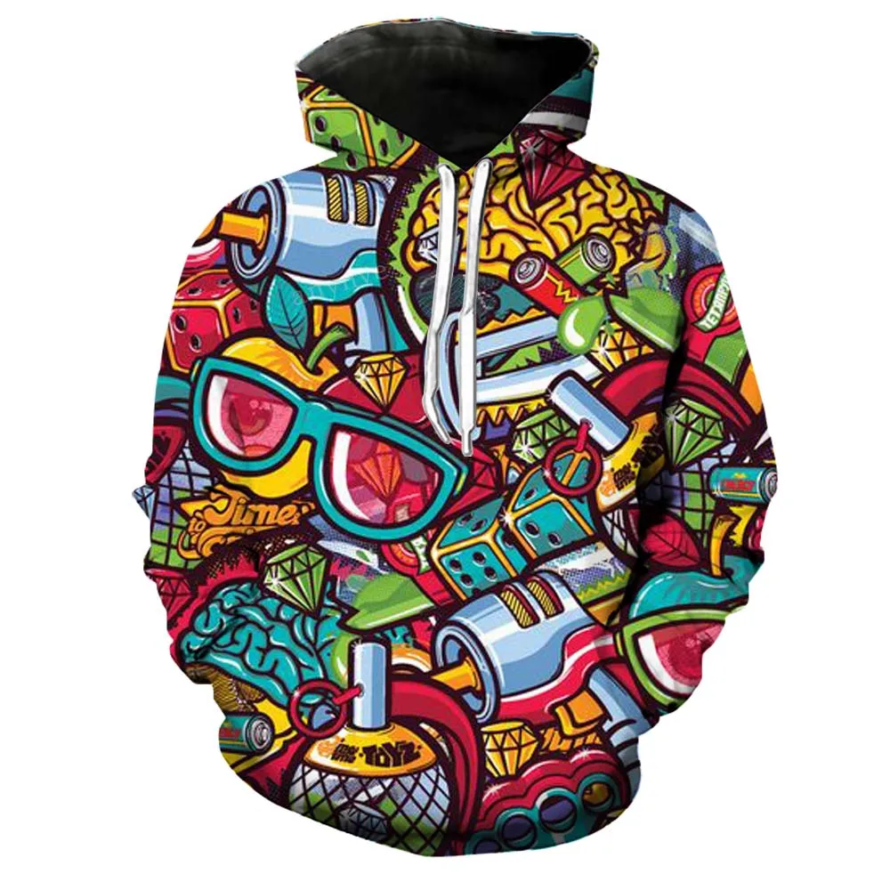 Beer Hoodie Pokemon Pullover Mens Wo Man Streetwear Sweatshirt Harajuku Kawaii Hoody Splice Bottle Graffiti Colorful Drawstring