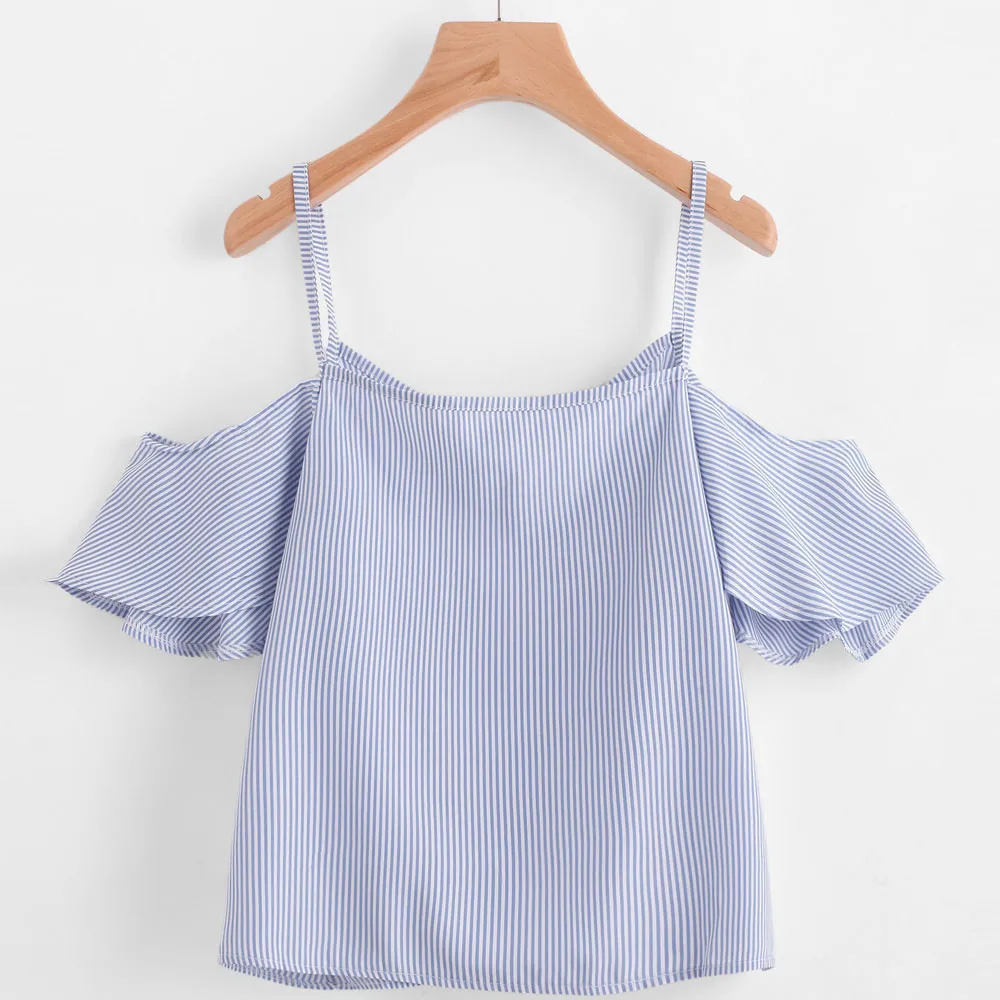 Blusa Mujeres Fría Verano Blusas C1435 China Top Hombro Avestruz 2018 Barata Ropa Azul Mujer Envío ftpBRwqxH