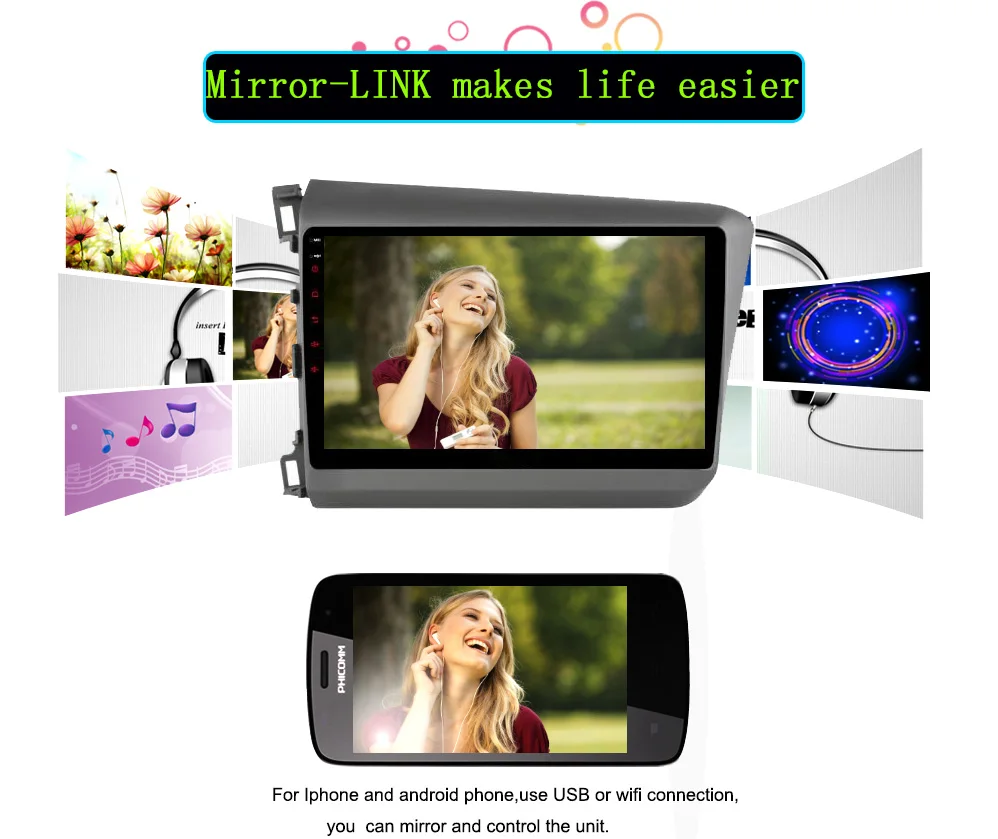 Best Funrover Autoradio 2 din Car Dvd Radio Gps Android 8.0 9" Quadcore For Honda For Civic 2011-15 2gb+32gb Video multimedia usb FM 20