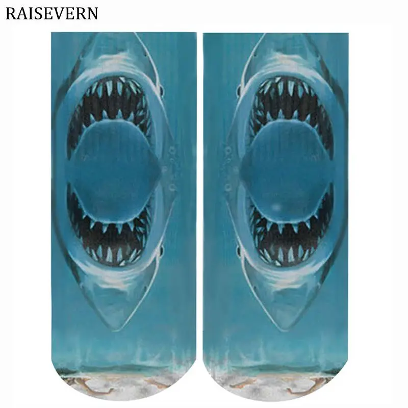 

2019 Big Shark Men Socks Harajuku Cotton 3D Print Kawaii Calcetines Mujer Summer Funny Ankle Socks for Men Women Unisex