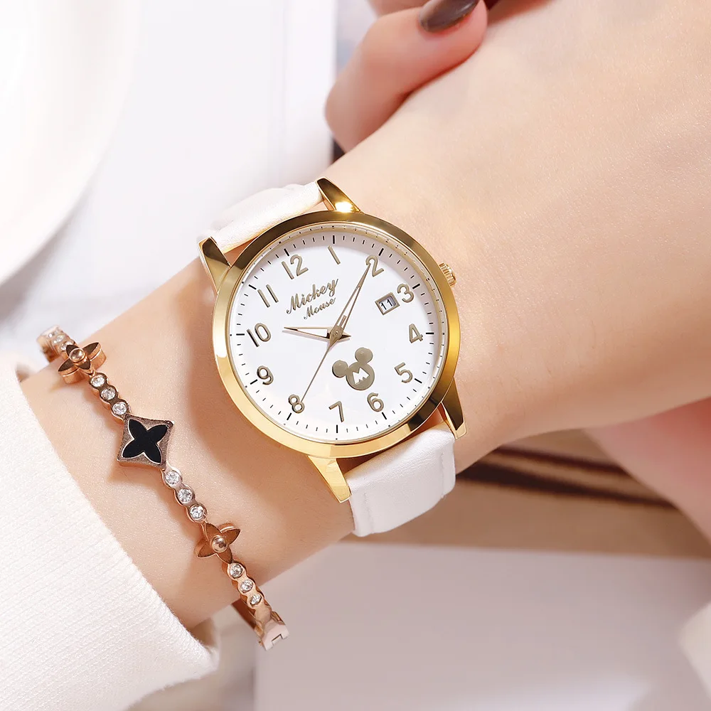 Женские наручные часы кварцевые из натуральной кожи водонепроницаемые женские часы disney бренд Микки Маус женские часы