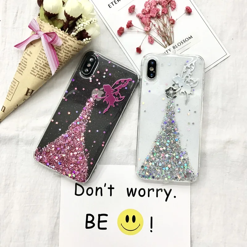 Tfshining Fashion Bling Princess Mermaid Phone Case For iPhoneX XS Max XR 6 6s 7 8 Plus Glitter Sequins Cartoon Alice Soft Cover (2)