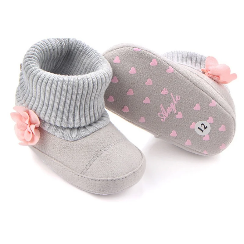 Cute Solid Baby Boots Autumn Winter Children Baby Newborn Warm Flower