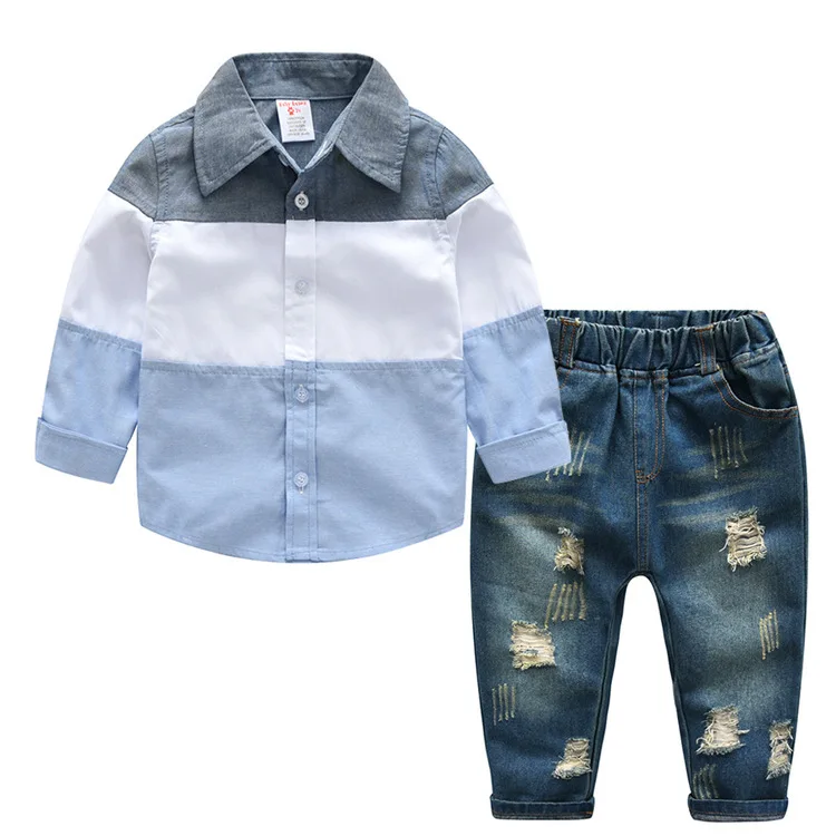 

Baby Boy Clothes Children Clothing Cotton 2019 children's spring long-sleeved shirt + hole denim suit Kids Clothes
