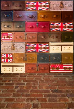 

VinylBDS Shabby Suitcase Newborn Photography Props National Flag Baby Shower Backdrop Cotton Washable Photo Backdrop