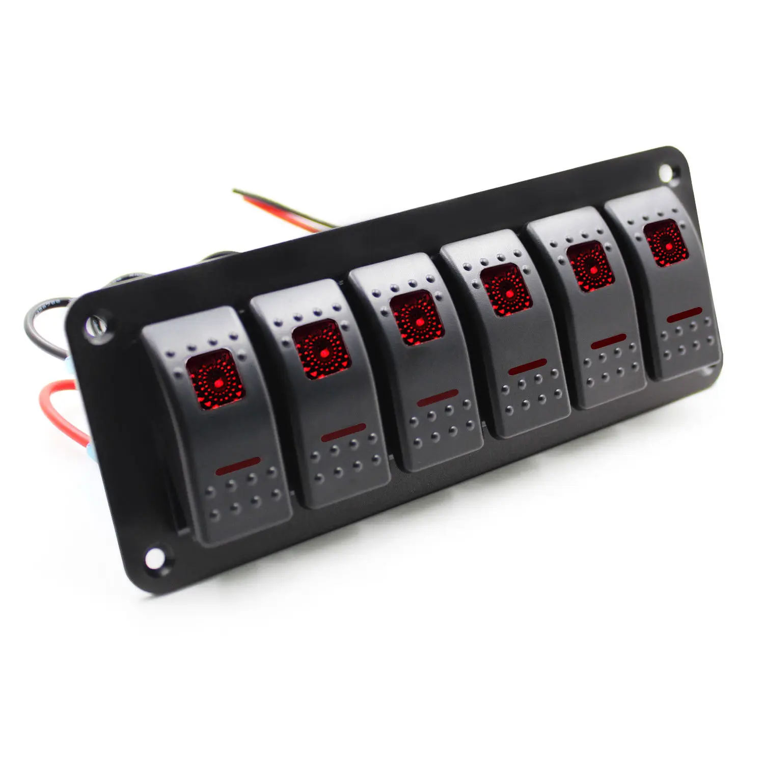 

6 Gang 2LED Light Rocker Switch Panel Circuit Breaker 12V-24V Boat Marine W