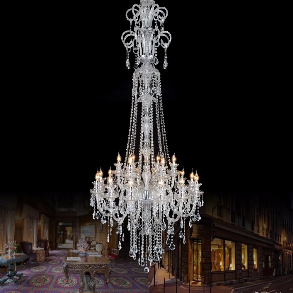 H2.1M large Led candle holder chandelier crystal light for villa hotel
