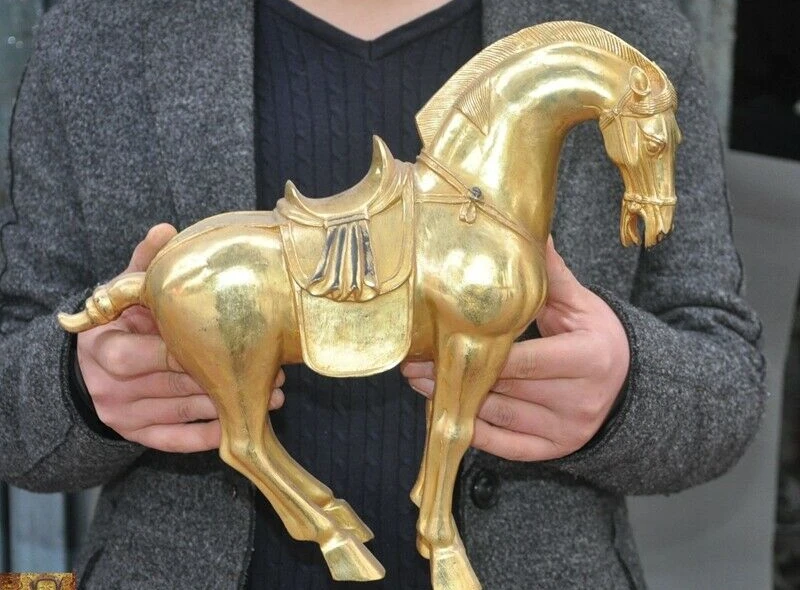 

Old Chinese Bronze 24k gold Gilt Zodiac Animal Success lucky Horse Horses Statue