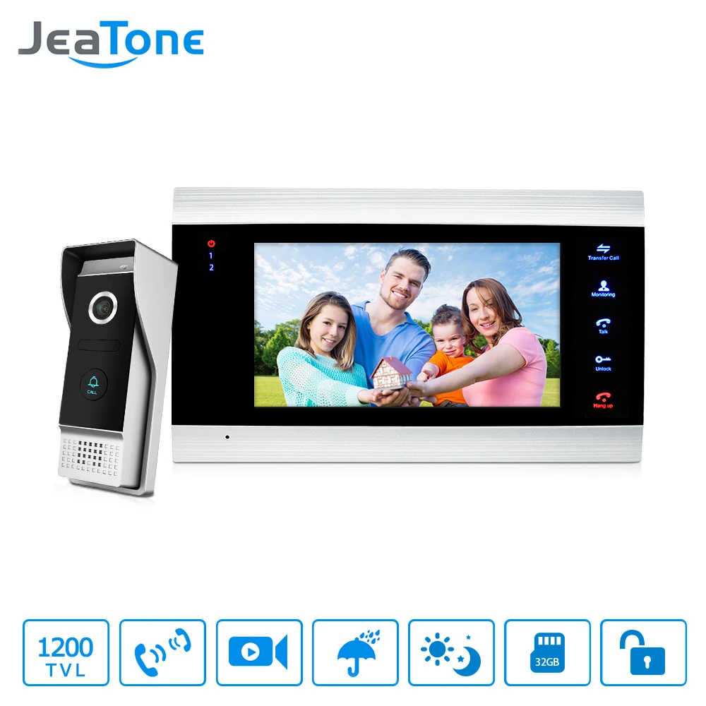 JeaTone Door Access Control 7 LCD Display Video Doorbell Door Phone Intercom System 1200TVL Security Camera