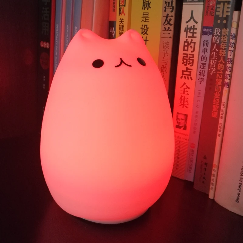 Cat Light Color Changing Silicone Cat Night Lights Bedside Lamp 2 Modes