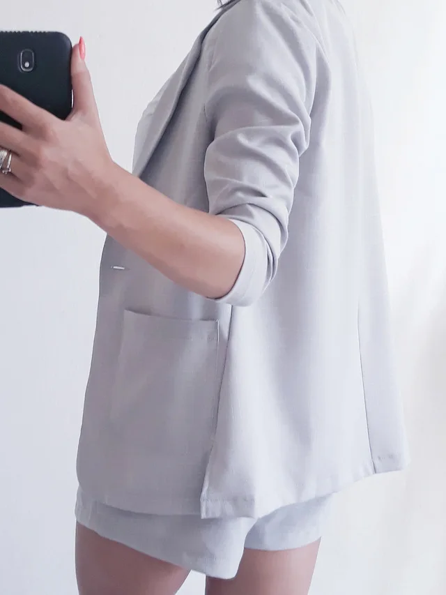 Cotton Linen Summer Suit Female 2 Pieces Set Tracksuit for Women Loose Blazer & Bow Elastic Waist Short Pant Suits