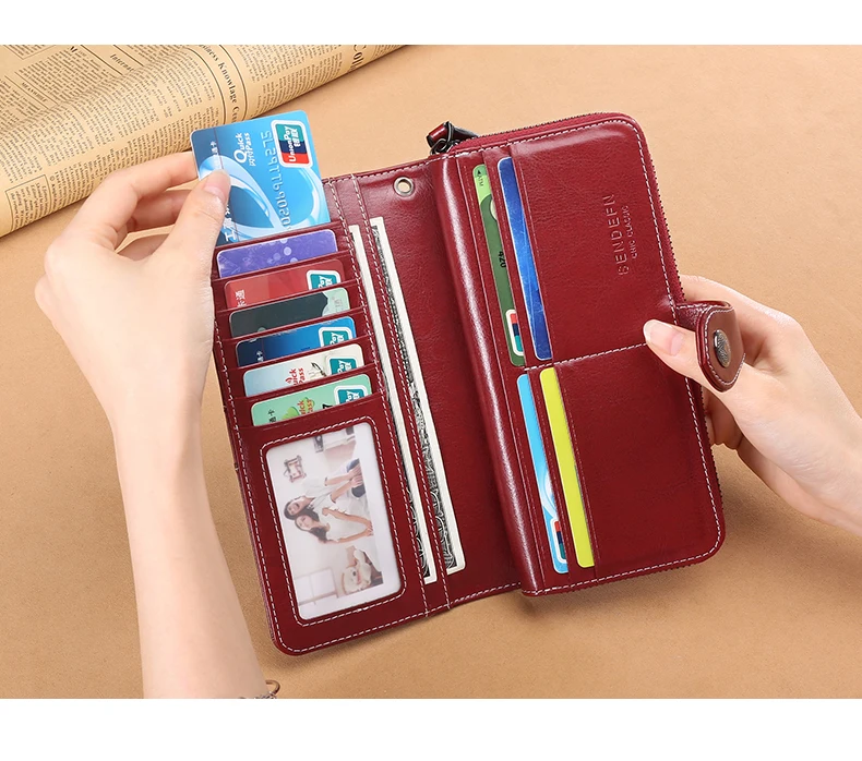 SENDEFN женский кожаный кошелек с перфорацией, Женский Длинный дизайнерский кошелек на молнии с ремешком, разноцветный, 5197-6