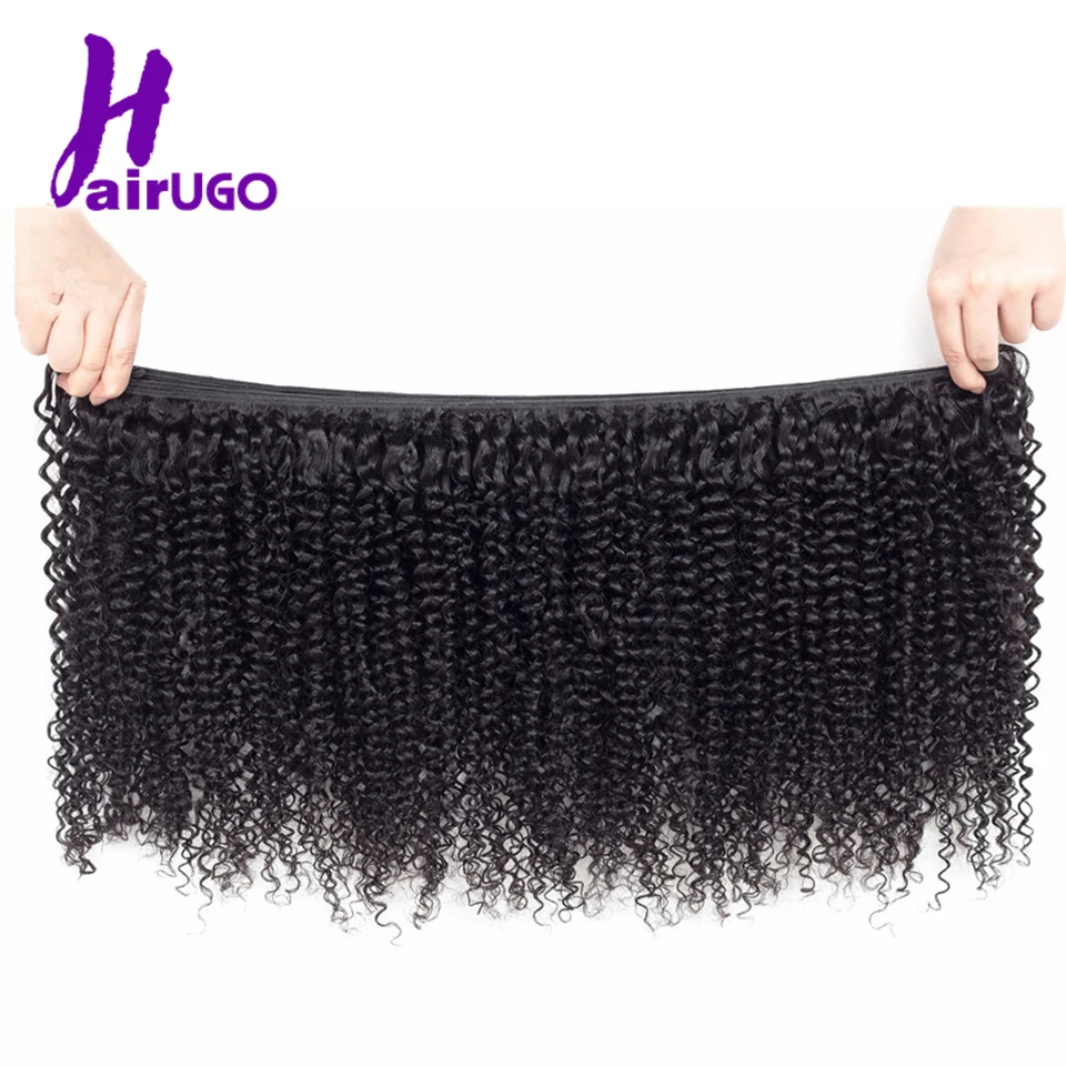 HairUGo волосы пряди кудрявых волос с закрытием Связки малайзийских волос с закрытием натуральные черные 3 пучка с закрытием не Реми