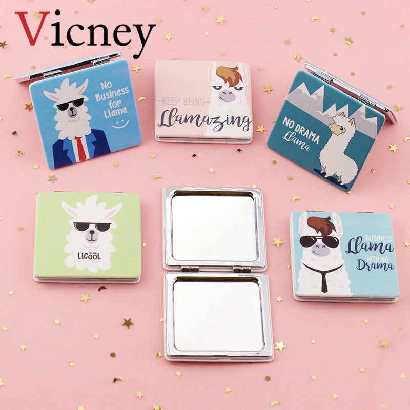 

Vicney 2019 New Portable Pocket Square Leather Makeup Mirror Gift Fashion Personality Cute Macarons Folding Portable Makeup