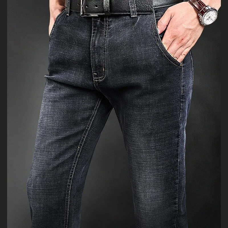 Бизнес классические прямые Для мужчин джинсы Демисезонный Джинсовые комбинезоны Для мужчин свободный крой джинсы стрейч плюс размер 42