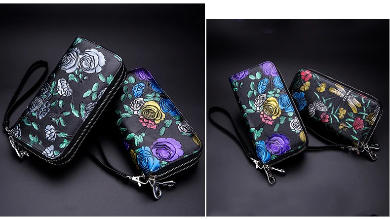 Lomelobo Hand Painted Lady Wallet Long Split Leather Flowers Women Cute Purse Girls Business RFID Card Holder portomonee HPL8349 Details (11)