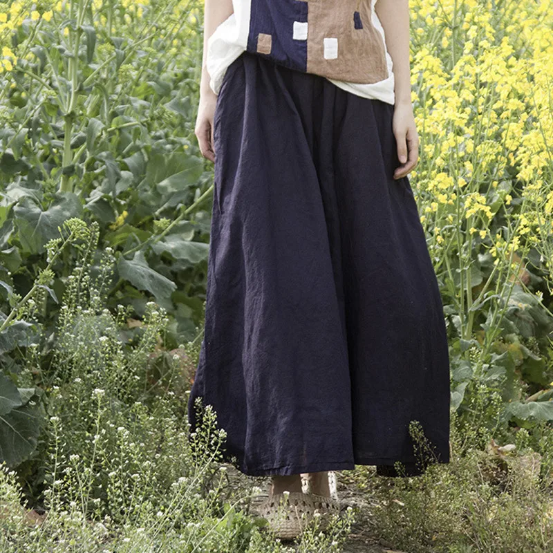 

Johnature 2019 Spring Women Solid Color Simple Skirts New Vintage Casual Loose Elastic Waist Patchwork Long Irregular Skirts