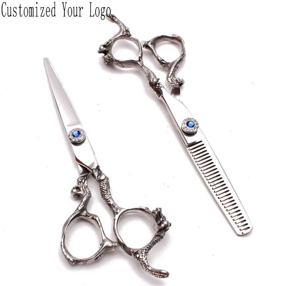 

6" 17.5cm Customize Logo 440C Shiny Salon Hair Scissors Hairdressing Scissors Cutting Shears Thinning Shears Dragon Handle C9003