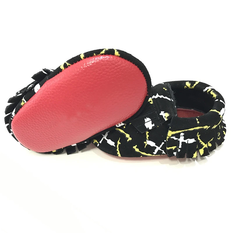 2017 New arrivals Graffiti Suede Genuine Leather Baby Moccasins Soft red bottom Newborn Shoes First Walkers Toddler Baby shoes