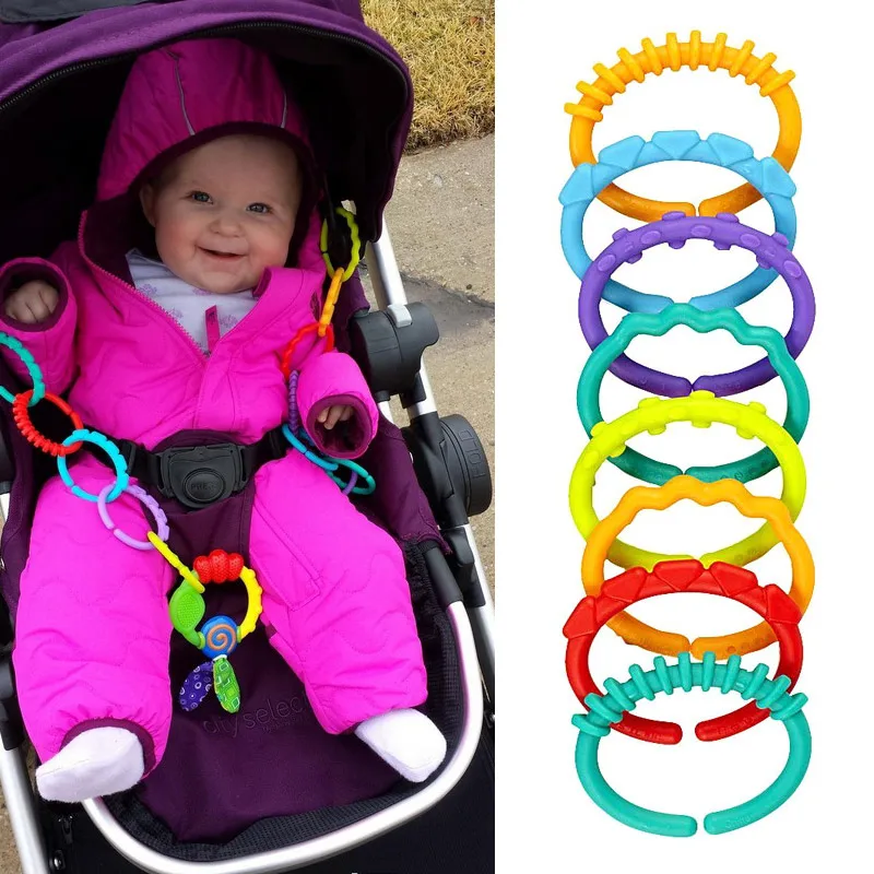 

24pcs Children Kids Baby Teether Rainbow ABS Ring Links Infant Stroller Gym Play Mat Toys AN88