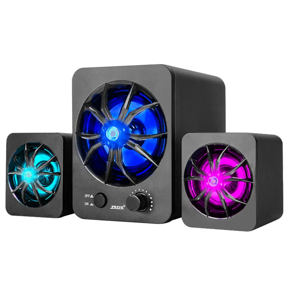 

Cellphone Desktop Speaker Heavy Bass Combination Speaker Wooden Laptop Computer Speaker Colorful LED Light PC