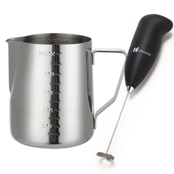 

Stainless Steel Milk Frothing Pitcher 550ml and Handheld Battery Operated Electric Foam Maker, Perfect For Latte / Cappuccino