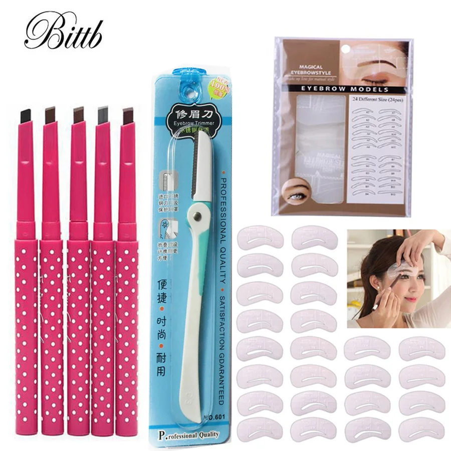

Bittb Eyebrow Beauty Tools Eyebrow Enhancer Pencils 24 Styles Paint Stencil Template Eyebrow Razor Trimmer Cosmetic Makeup Set