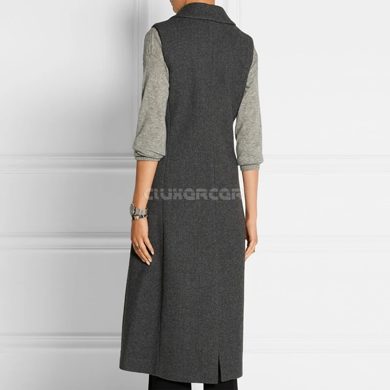 New Autumn Winter Women's Vest Wool Coat Female Long Vests Dark Gray Waistcoat For Women jaqueta feminina