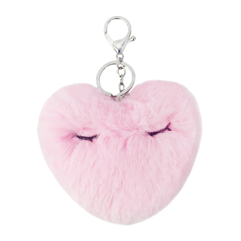 Cute Fluffy Heart Keychains Embroidered Small Eyes Heart Keychain