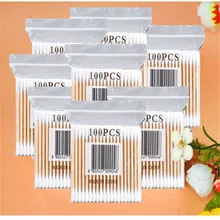 100 шт. ватный тампон ватный тампон ватные бутоны для макияжа двухголовые деревянные палочки Чистка ушей для носа косметика для здоровья